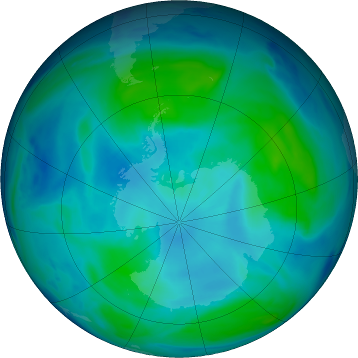 Antarctic ozone map for 21 February 2019